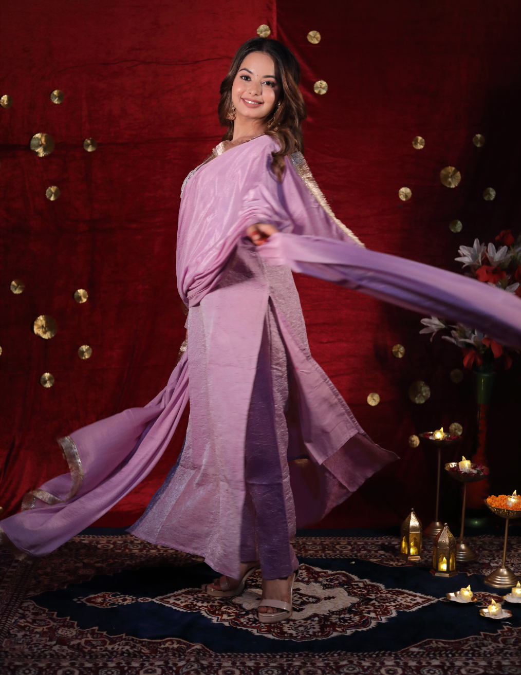 NOOR Purple crushed tissue suit set