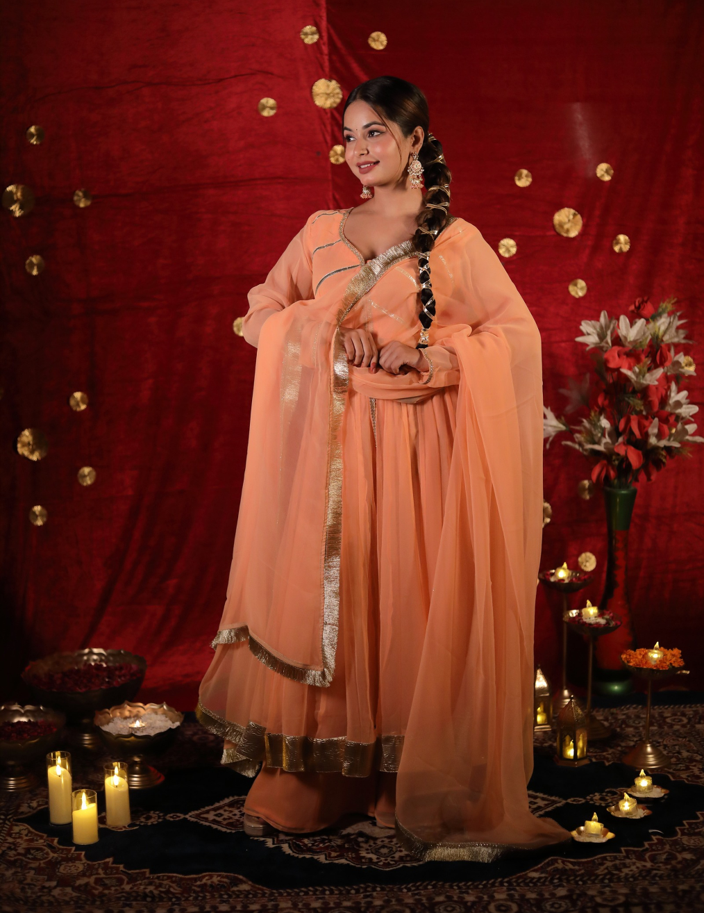 HEER Peach Anarkali Sharara suit.