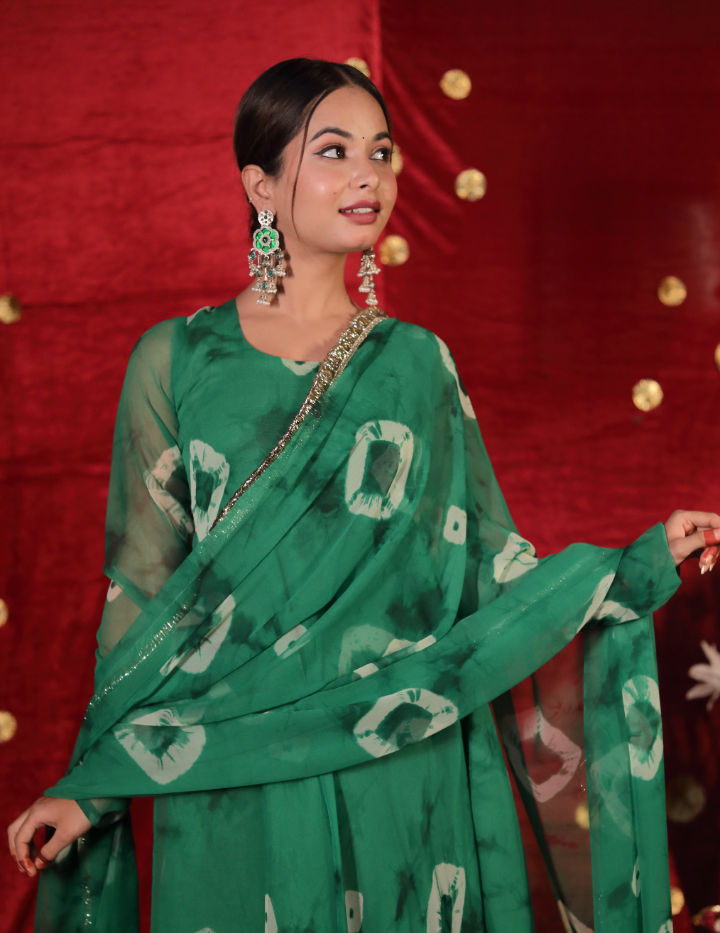 SHUBH Green georgette Umbrella cut suit