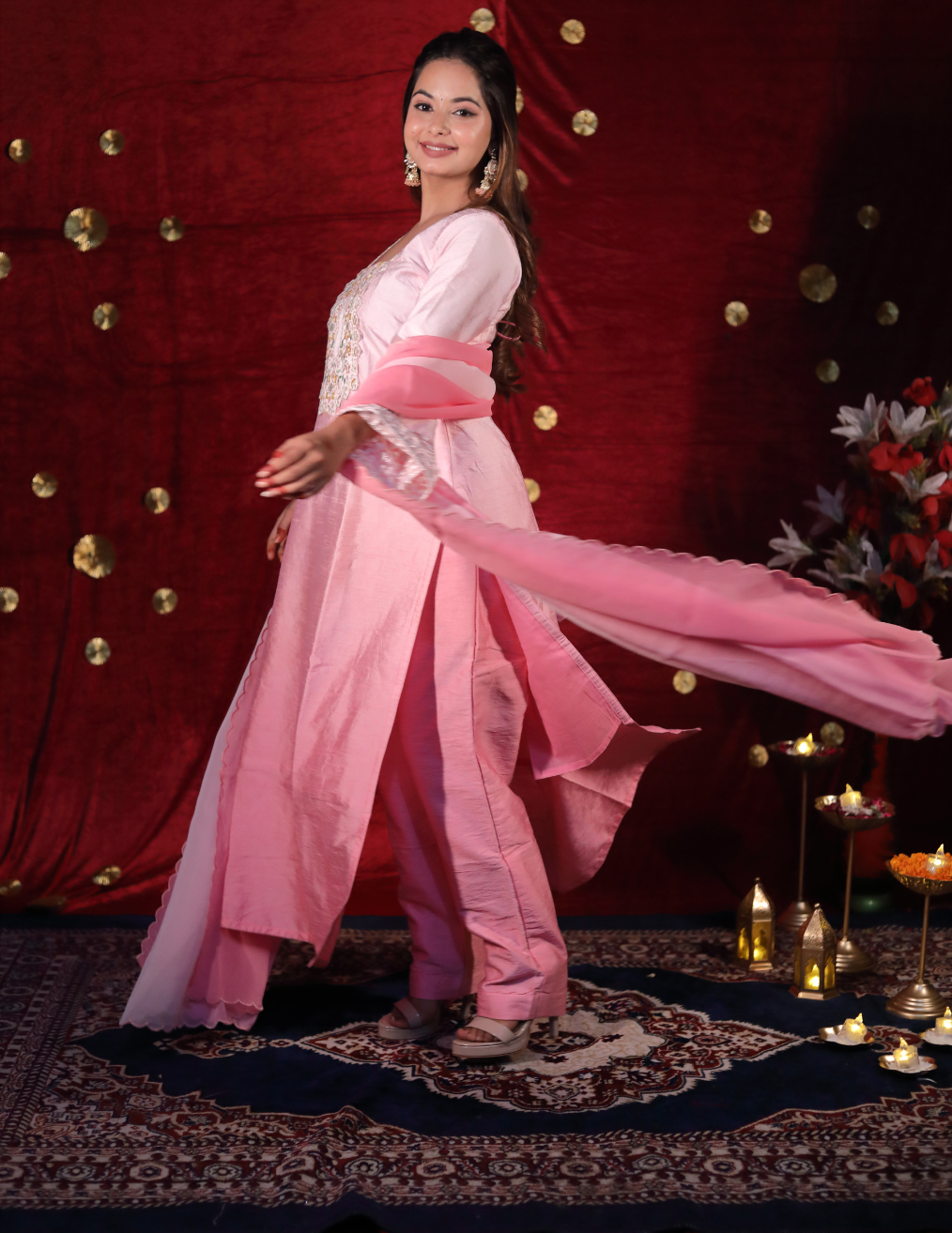 GULAB Peach dual shade rose slik suit set