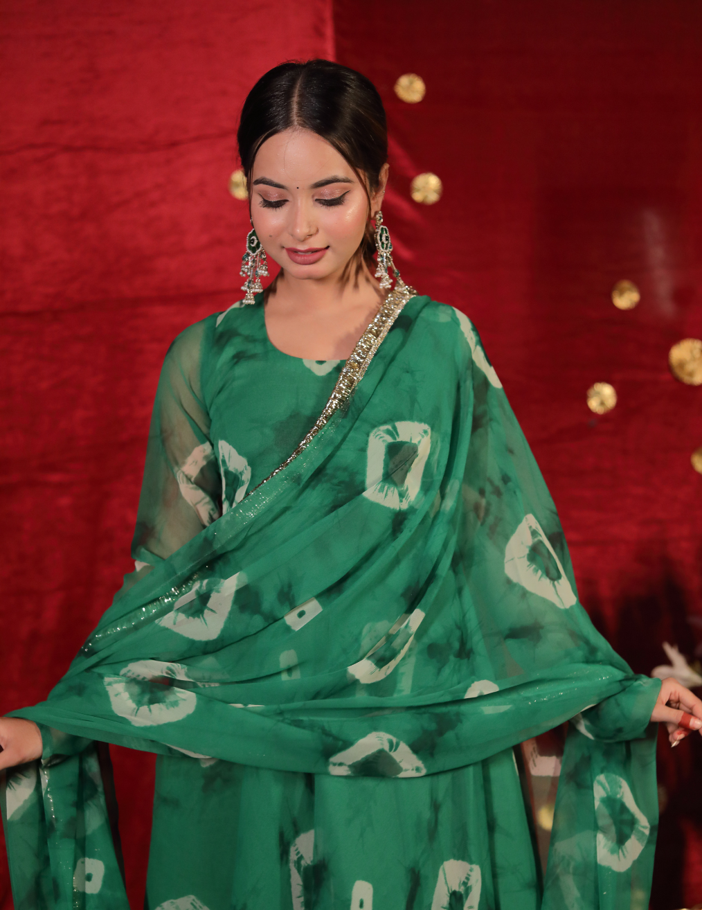 SHUBH Green georgette Umbrella cut suit