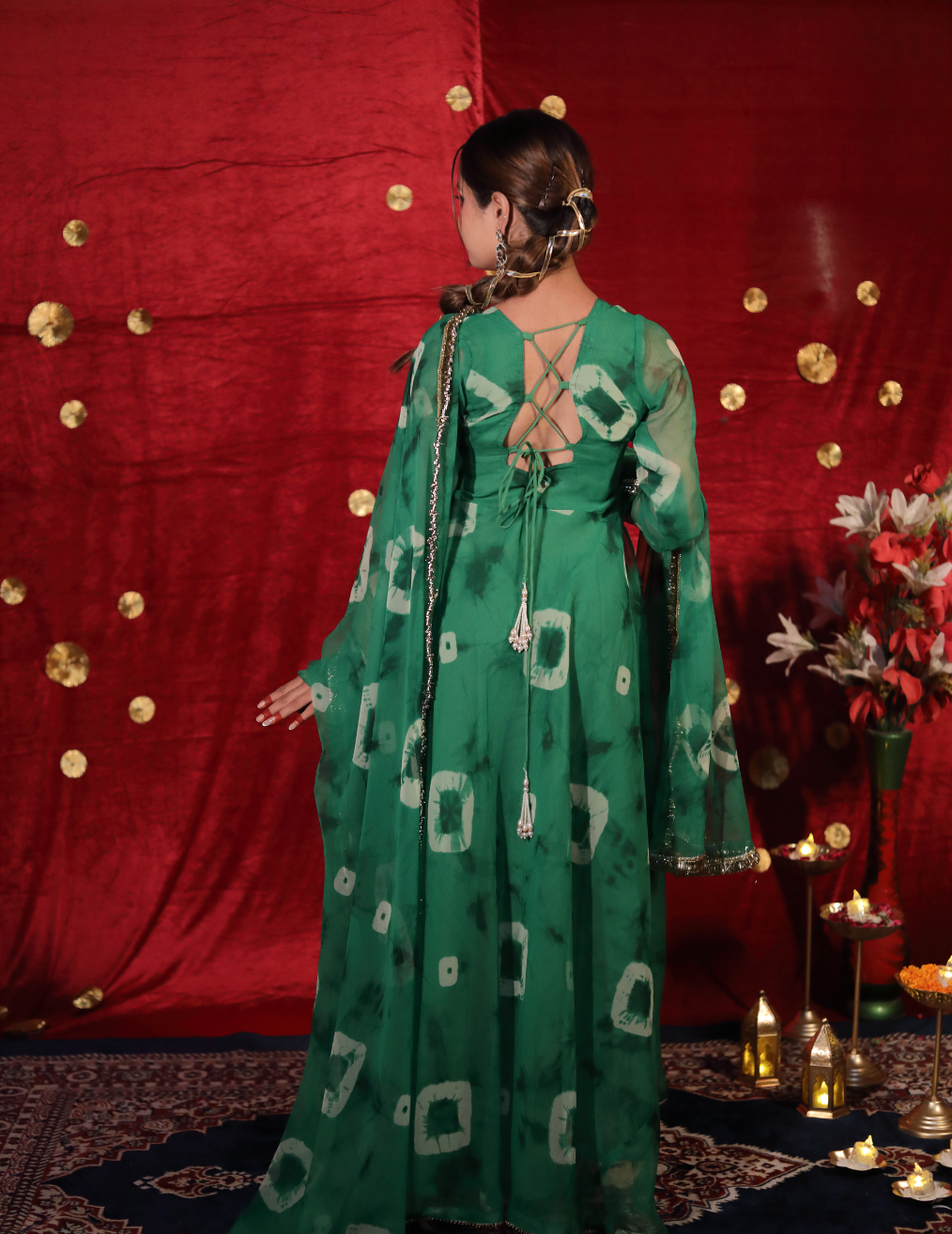 SHUBH Green georgette Umbrella cut suit