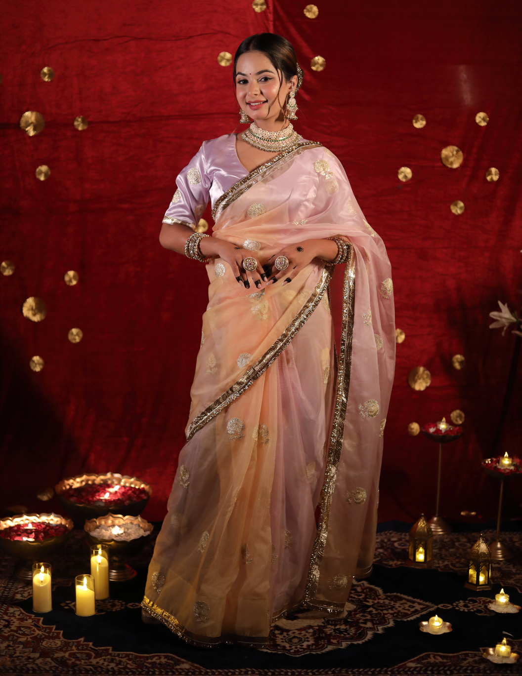 CHAND Soft organza in pastel green, handwork Saree.