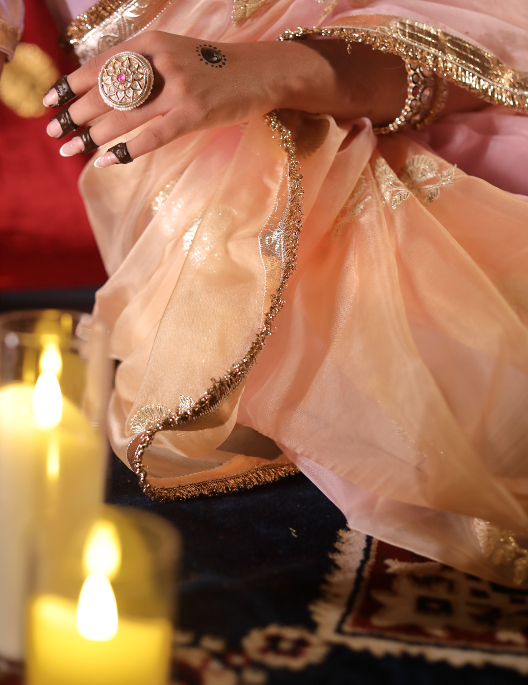 CHAND Soft organza in pastel green, handwork Saree.