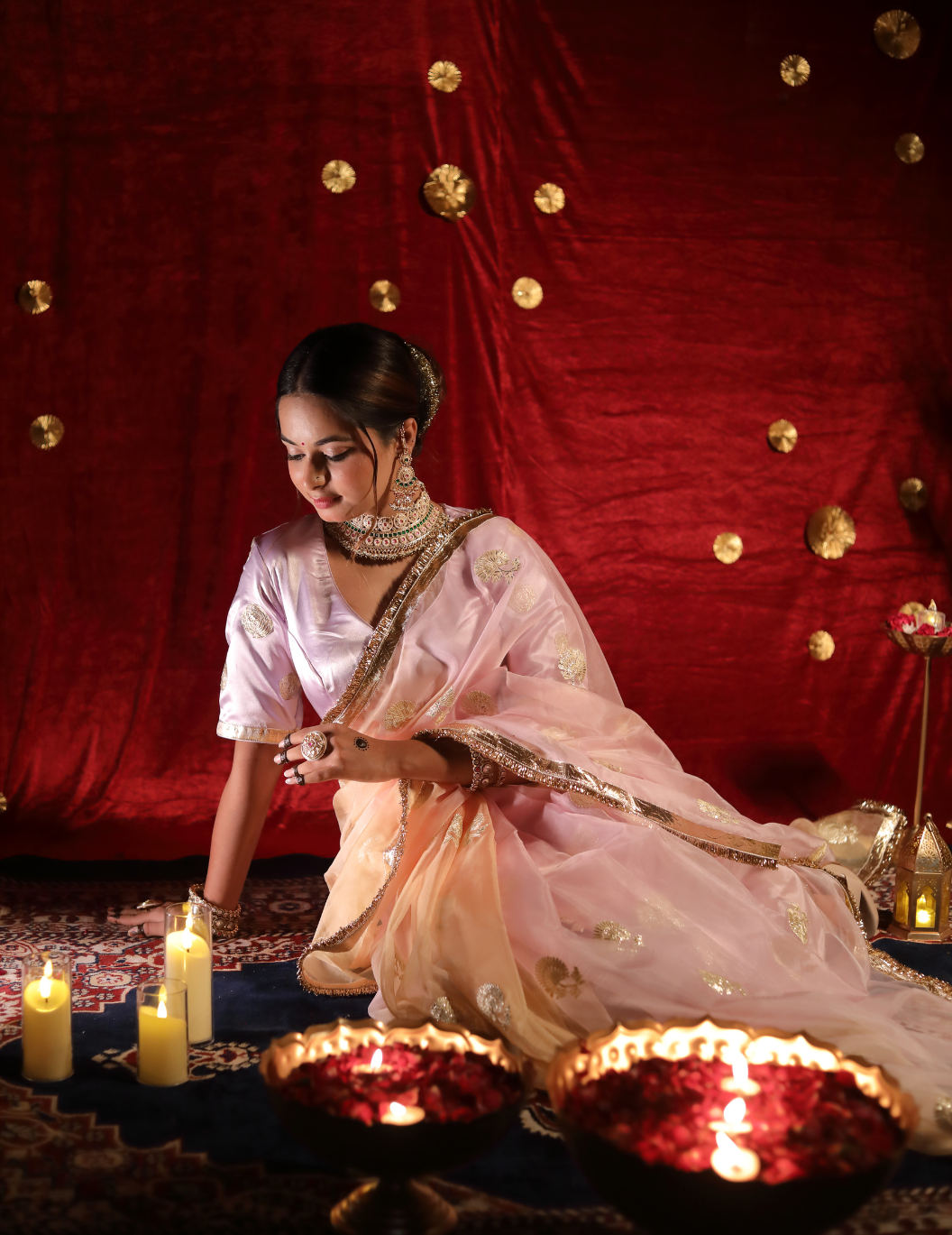 CHAND Soft organza in pastel green, handwork Saree.