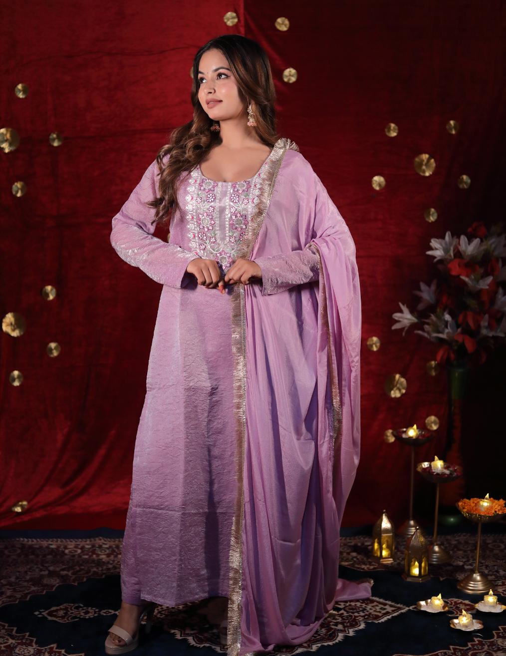 NOOR Purple crushed tissue suit set