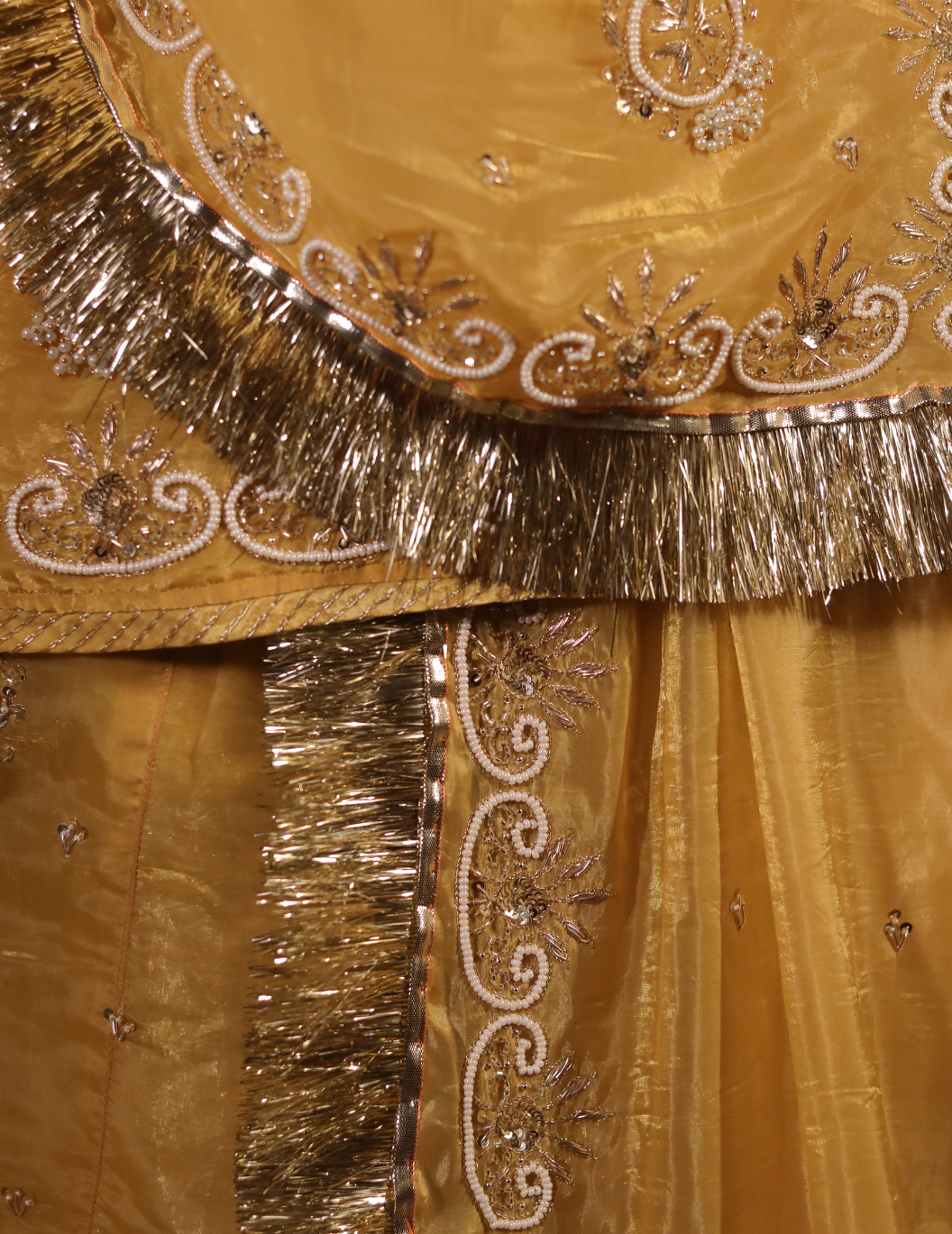 Ranisa Space silk tissue in yellow golden ,handwork poshak with space silk tissue odhana.