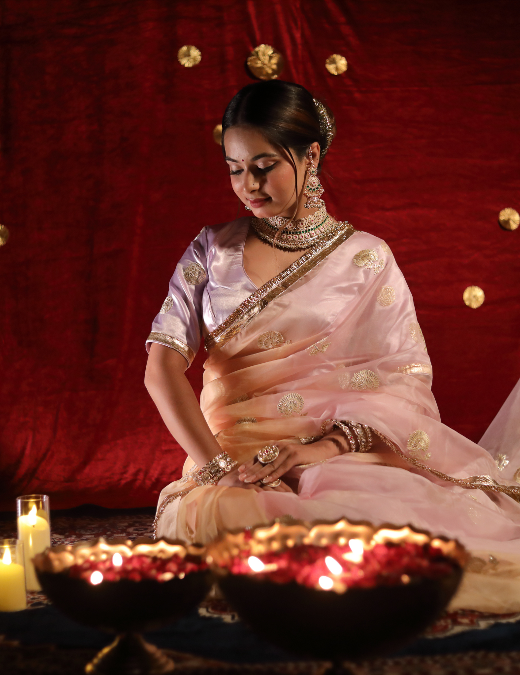 CHAND Soft organza in pastel green, handwork Saree.