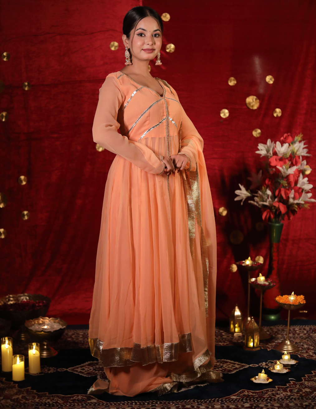 HEER Peach Anarkali Sharara suit.