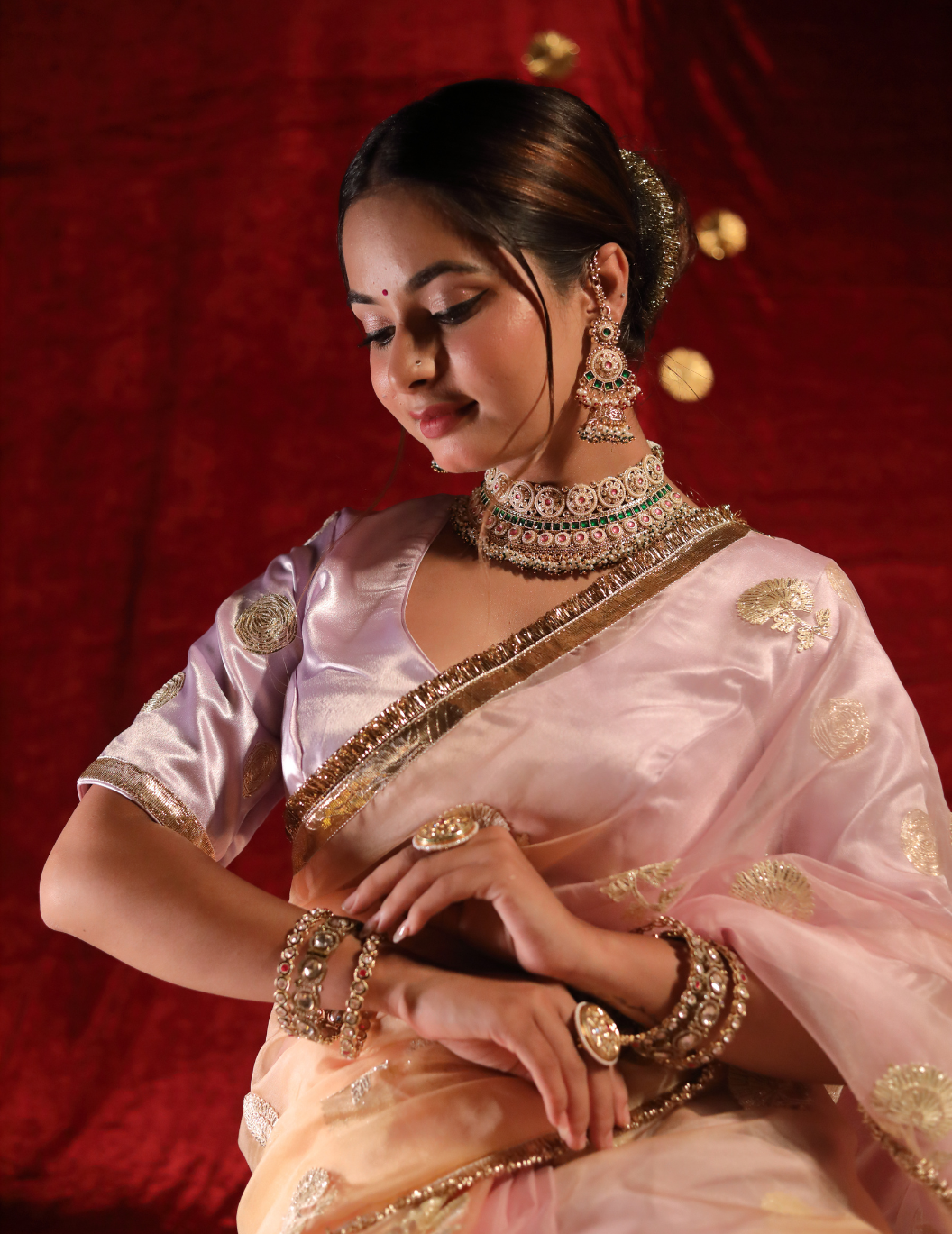 CHAND Soft organza in pastel green, handwork Saree.