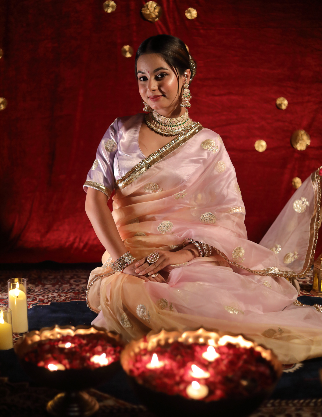 CHAND Soft organza in pastel green, handwork Saree.