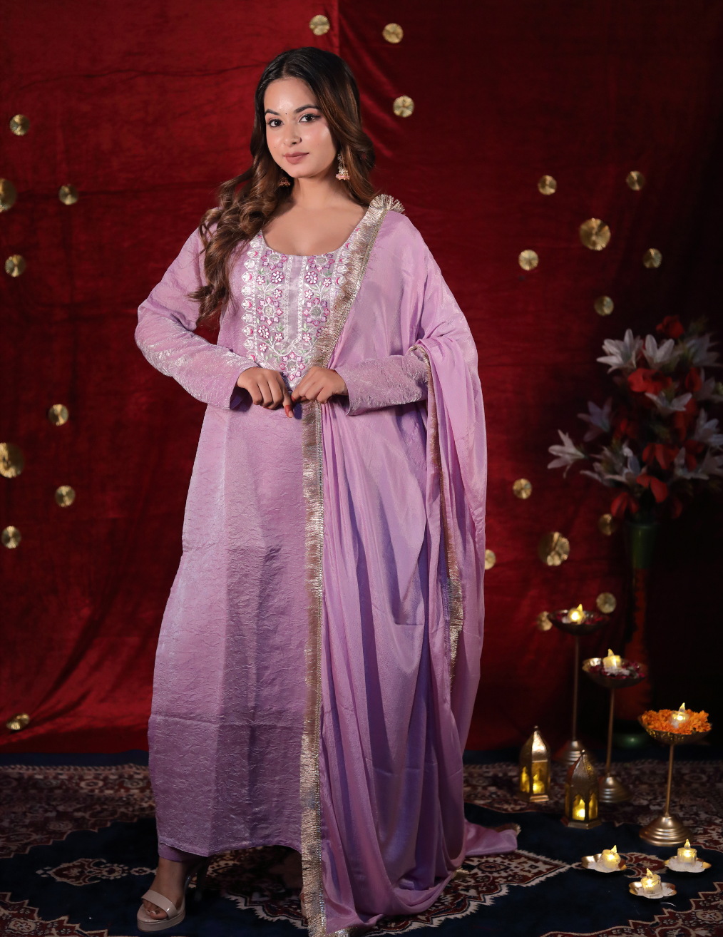 NOOR Purple crushed tissue suit set