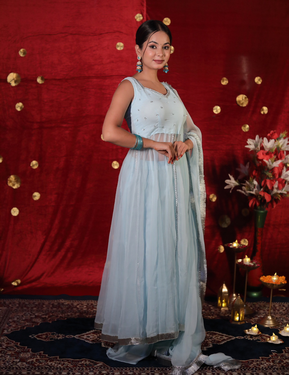 RAANJH Light skyblue Anarkali Sharara suit