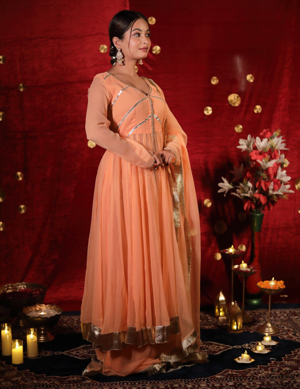 HEER Peach Anarkali Sharara suit.