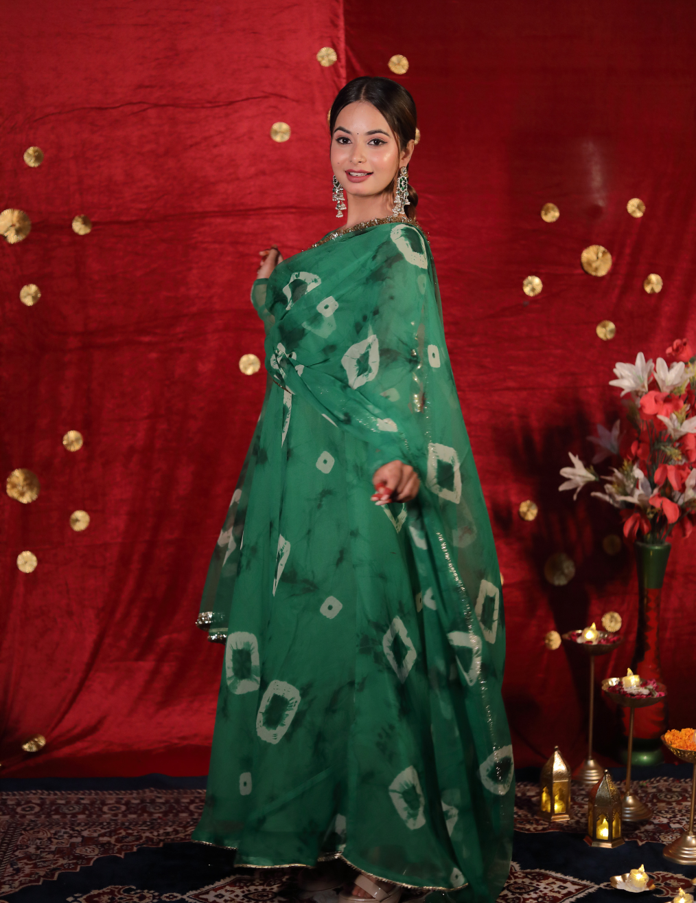 SHUBH Green georgette Umbrella cut suit