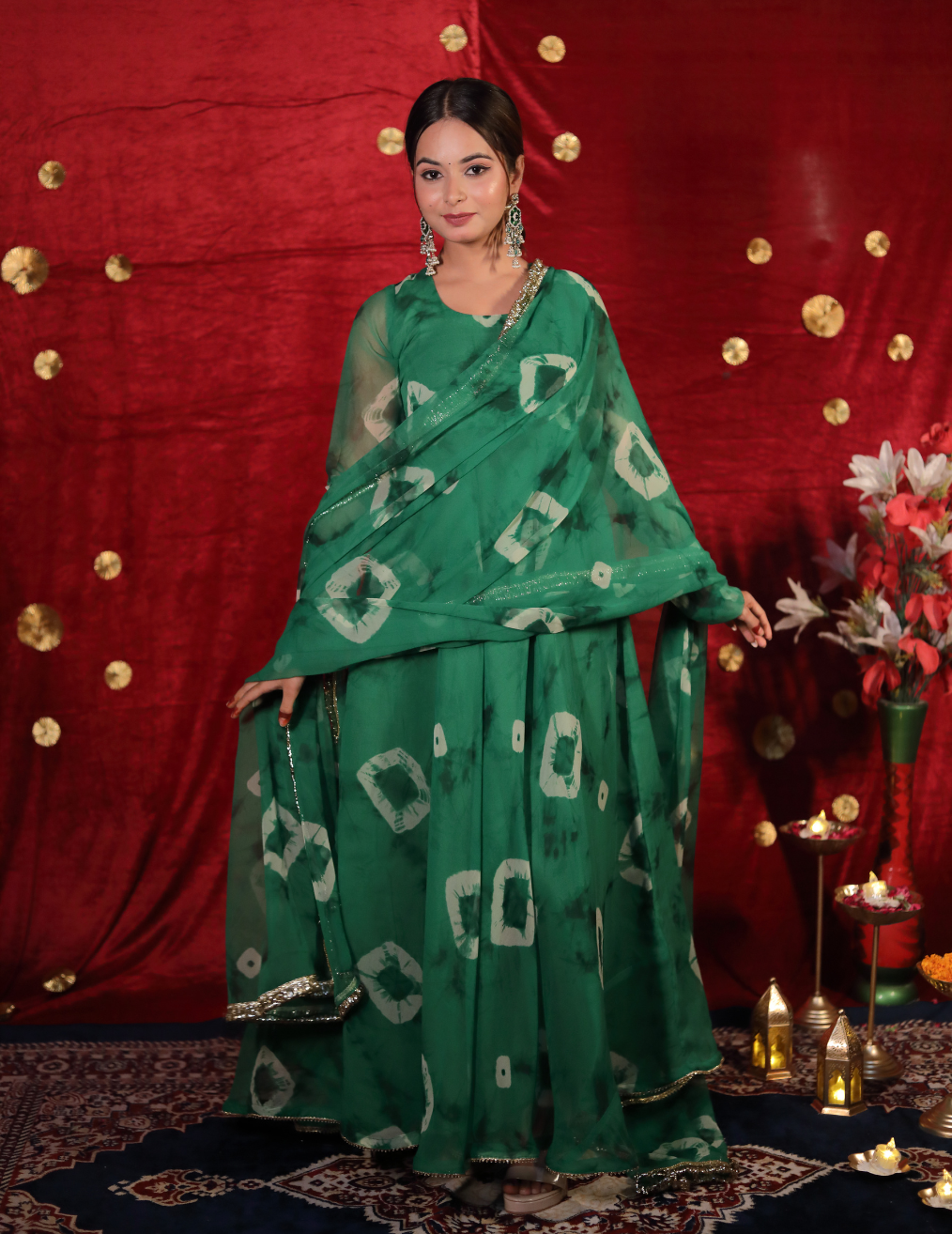 SHUBH Green georgette Umbrella cut suit