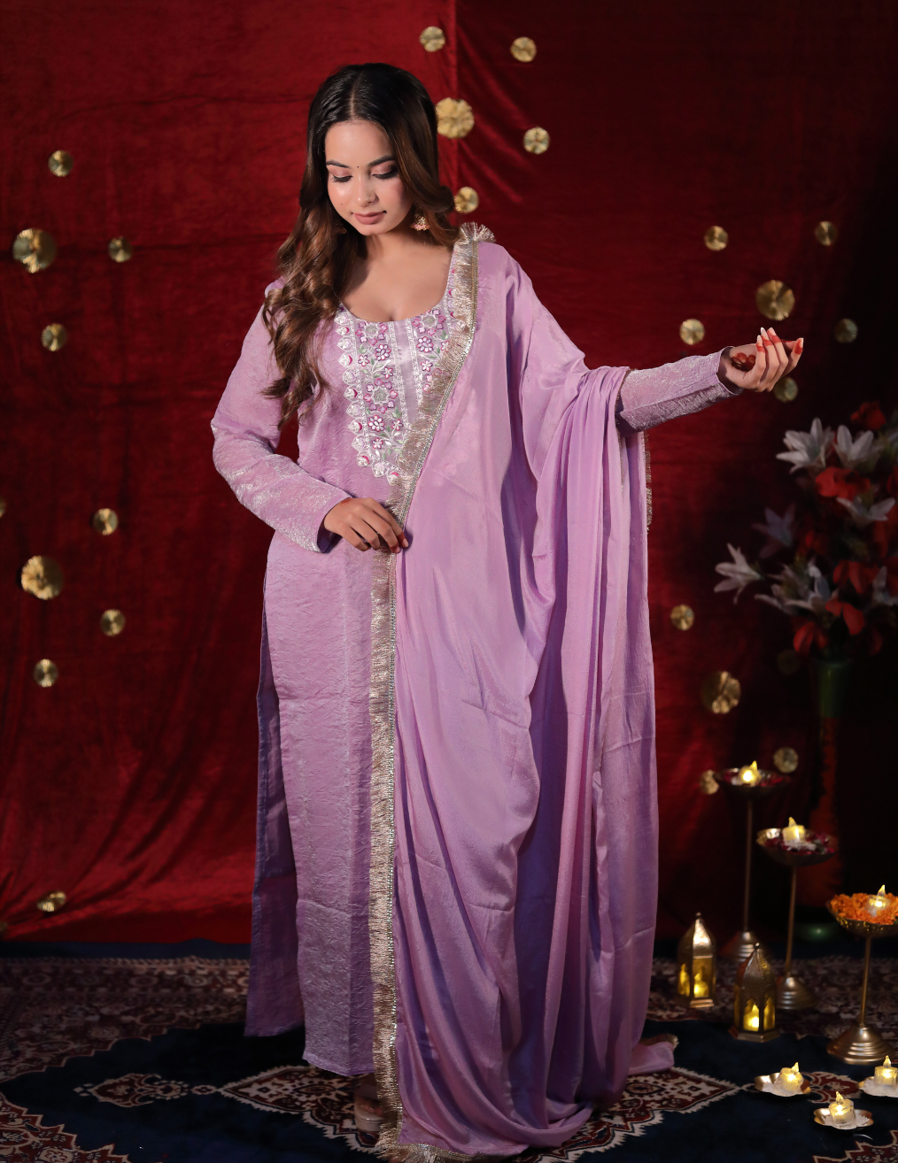 NOOR Purple crushed tissue suit set