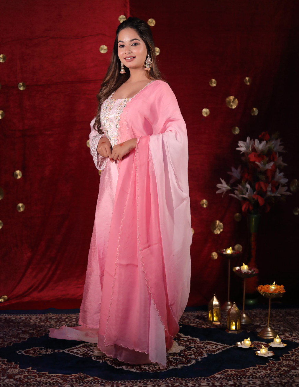 GULAB Peach dual shade rose slik suit set