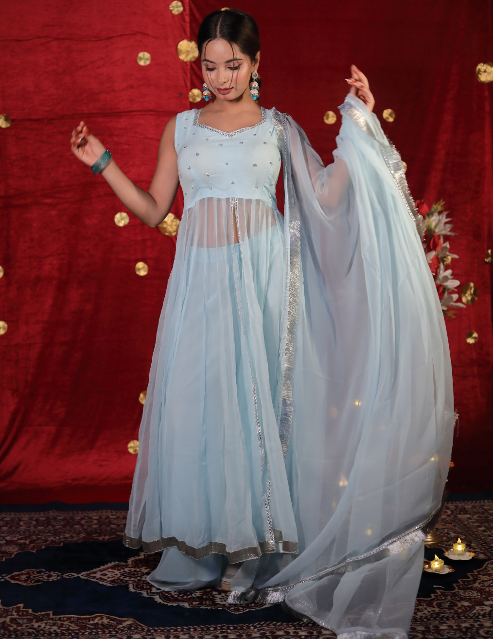 RAANJH Light skyblue Anarkali Sharara suit