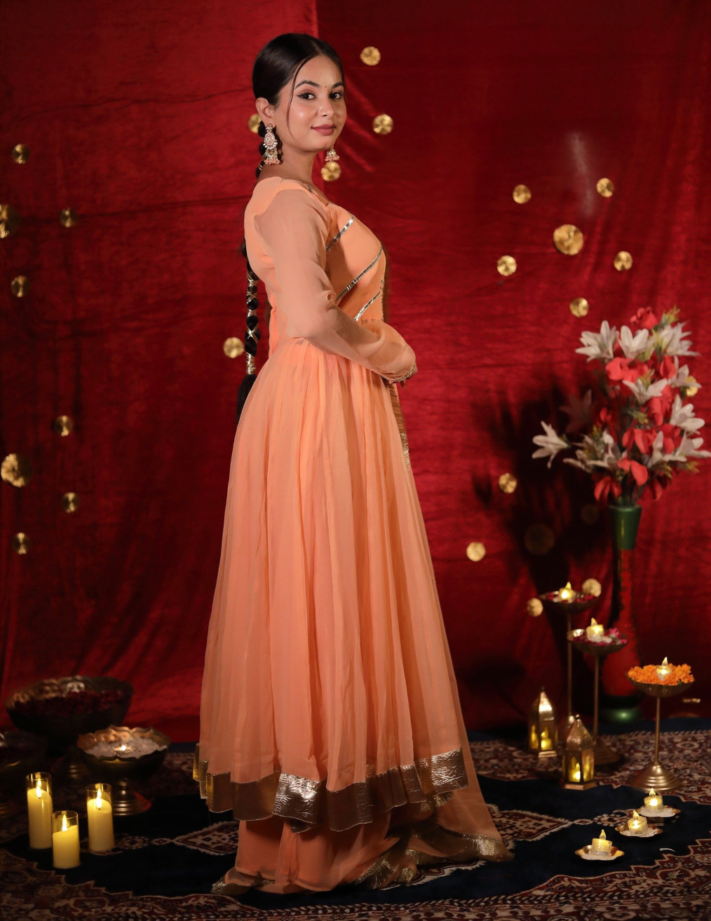 HEER Peach Anarkali Sharara suit.