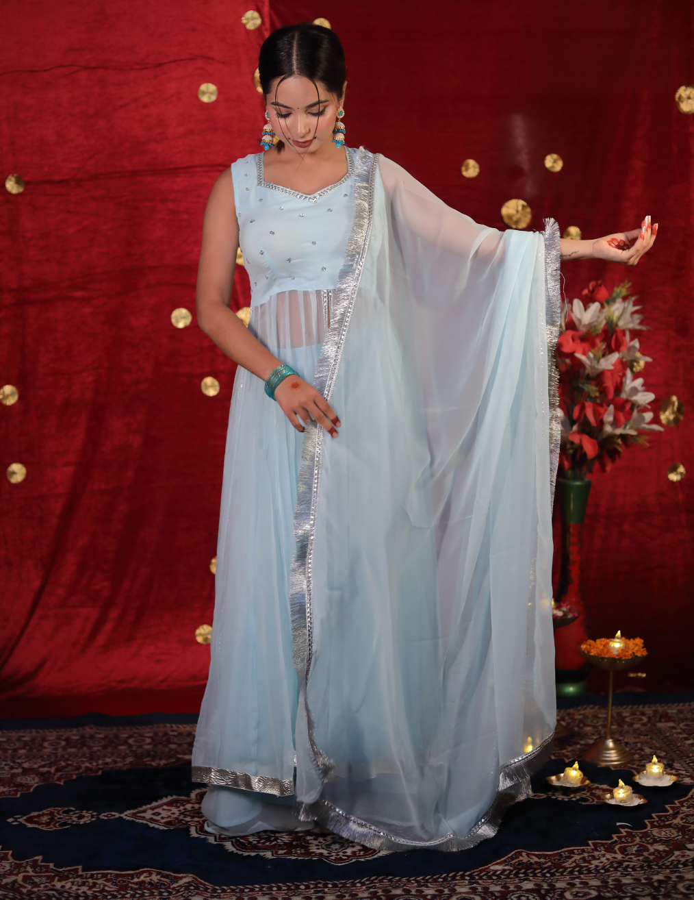 RAANJH Light skyblue Anarkali Sharara suit