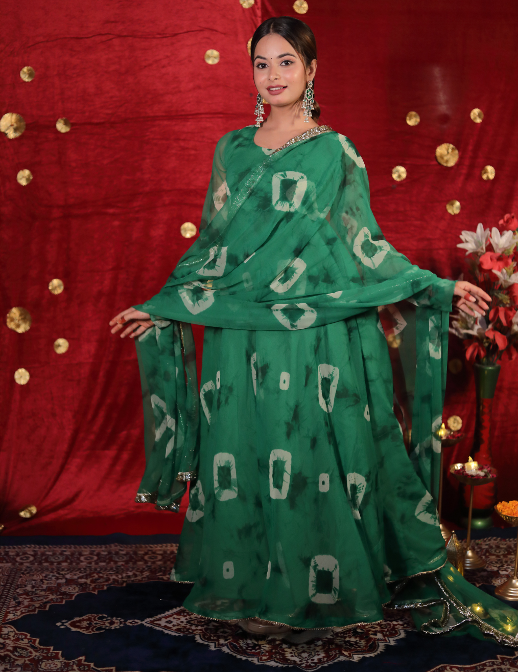 SHUBH Green georgette Umbrella cut suit