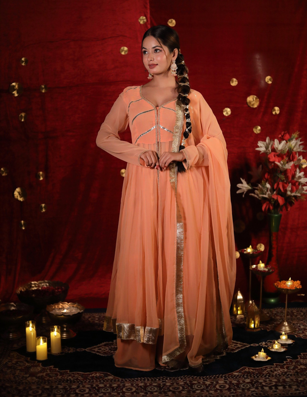 HEER Peach Anarkali Sharara suit.
