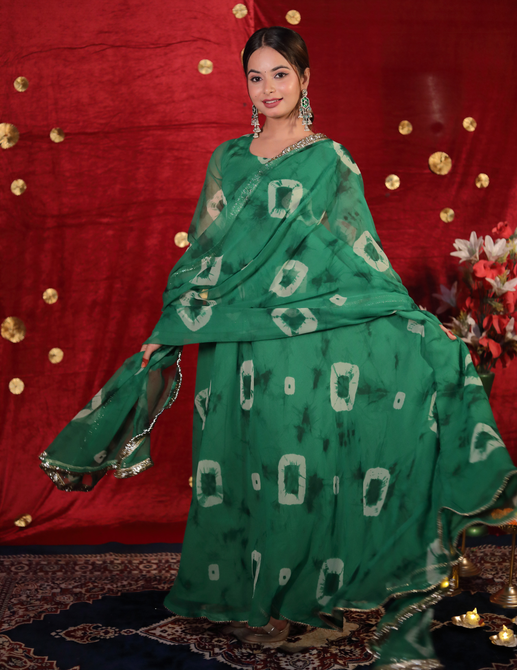 SHUBH Green georgette Umbrella cut suit