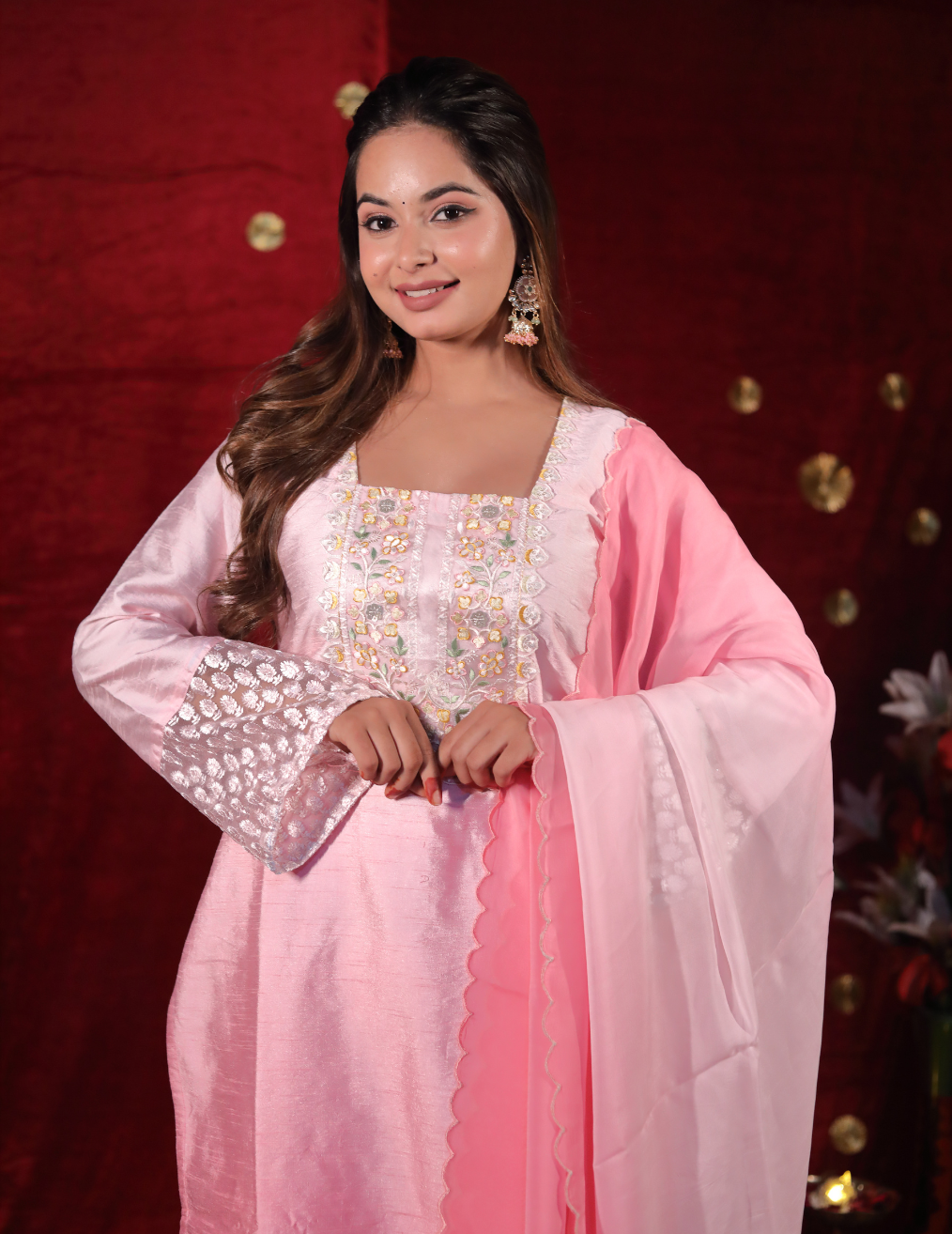 GULAB Peach dual shade rose slik suit set