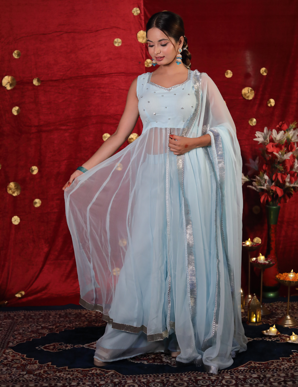 RAANJH Light skyblue Anarkali Sharara suit