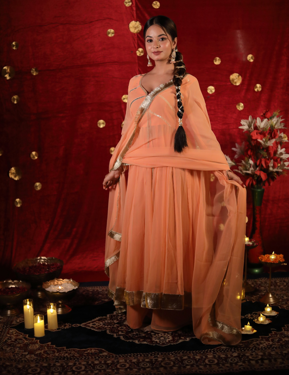 HEER Peach Anarkali Sharara suit.