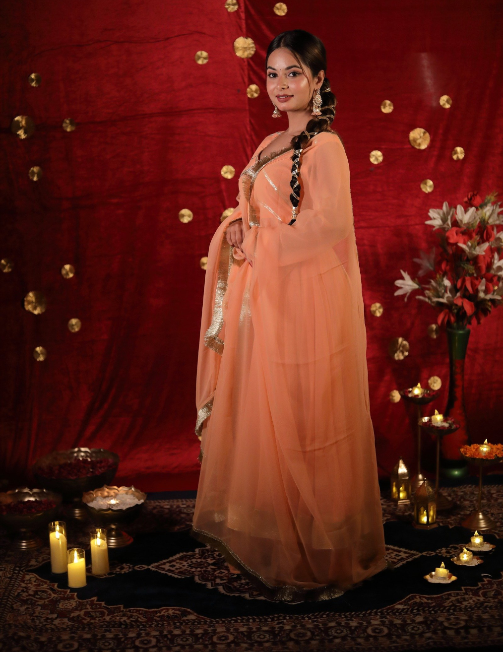 HEER Peach Anarkali Sharara suit.
