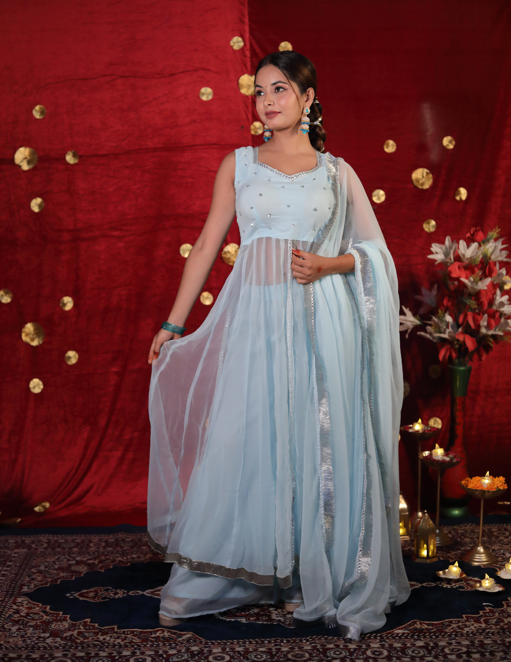RAANJH Light skyblue Anarkali Sharara suit