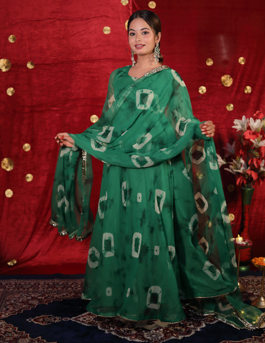 SHUBH Green georgette Umbrella cut suit