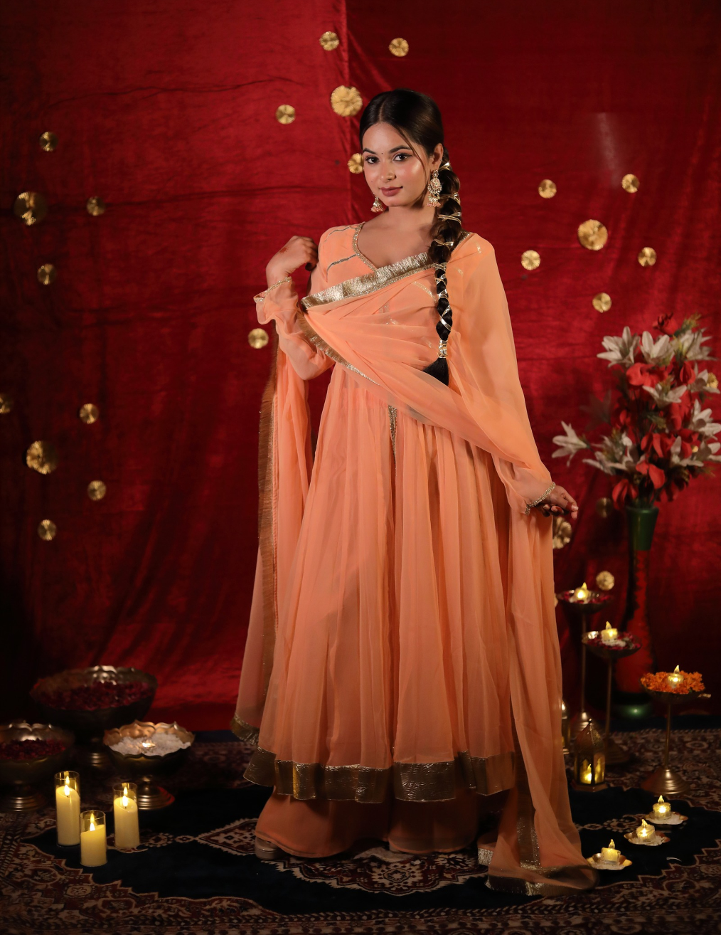 HEER Peach Anarkali Sharara suit.