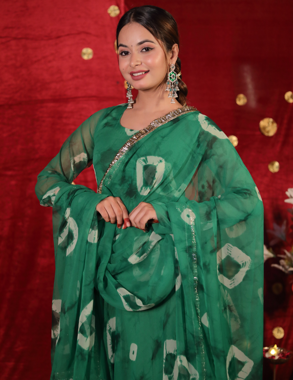 SHUBH Green georgette Umbrella cut suit